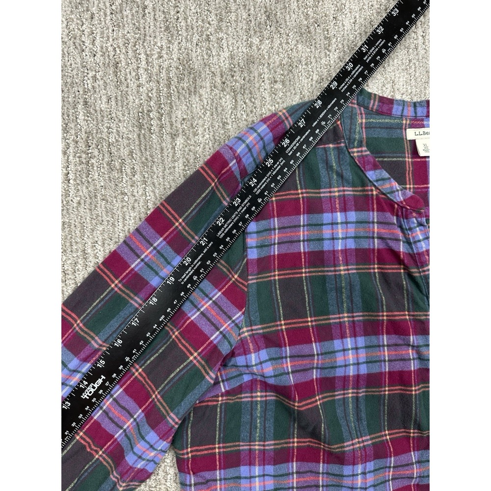 LL Bean Flannel Plaid Shirt Relaxed Fit Womens XL Green Purple Cabincore - Picture 6 of 11